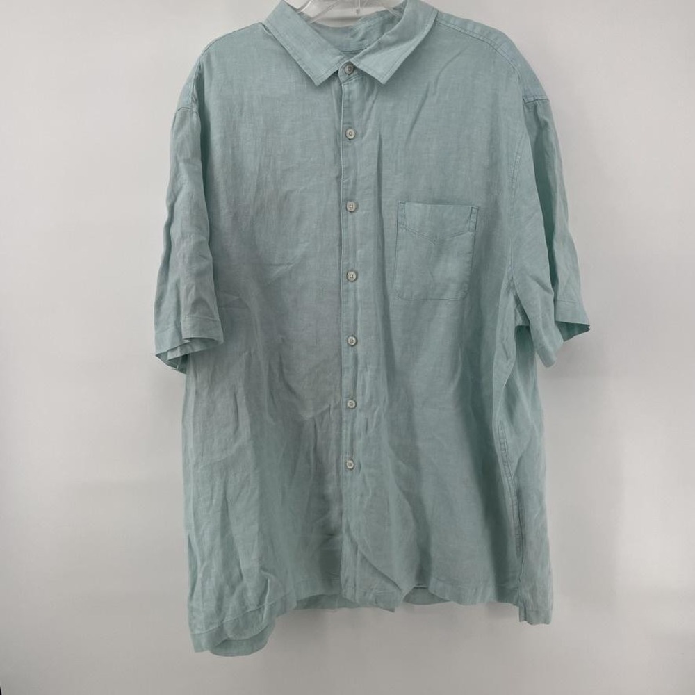 Caribbean Shirt Mens 2XL Green Linen Short Sleeve Button Up Casual Summer